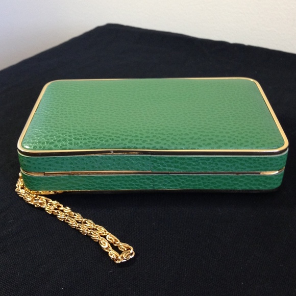 AUTHENTIC J. Mc LAUGHLIN GREEN LEATHER CLUTCH - Picture 3 of 6